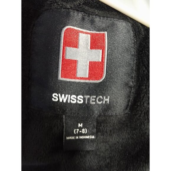 SwissTech Kids Black Puffer Jacket M (7-8) With Hood & Zipper Closure - Picture 6 of 8